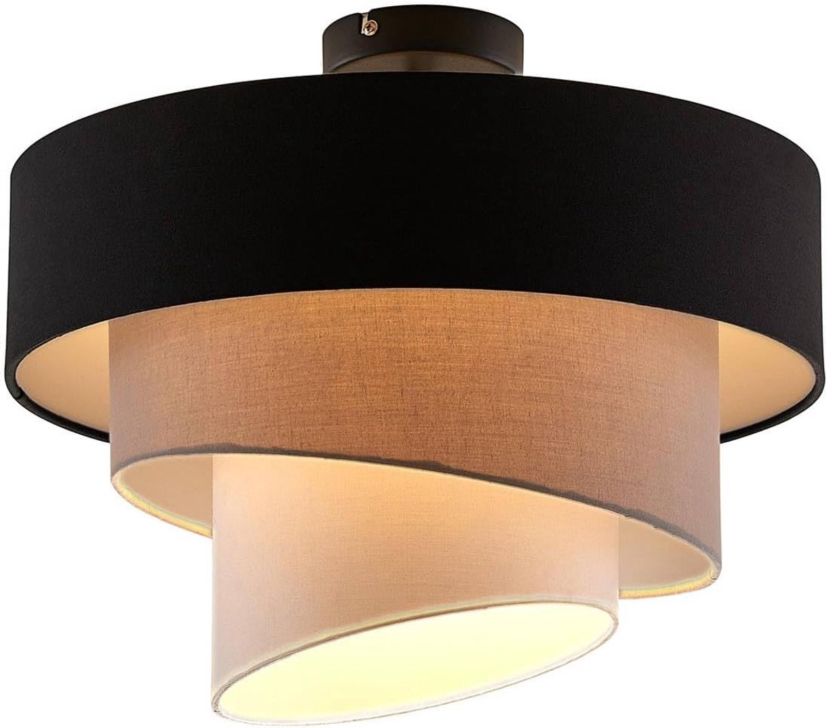 Plafondlamp 'Coria' (modern) in Zwart uit overige metaal o.a. voor woon-/ eetkamer - met stoffen kap, stof plafondverlichting