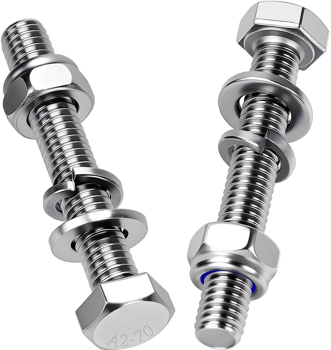 12 stuks zeskantschroeven M5 x 70 mm roestvrij stalen schroeven zeskant DIN 933 schroeven roestvrij staal A2 V2A buitenzeskant met zelfborgende moeren, sluitringen en veerringen voor meubels