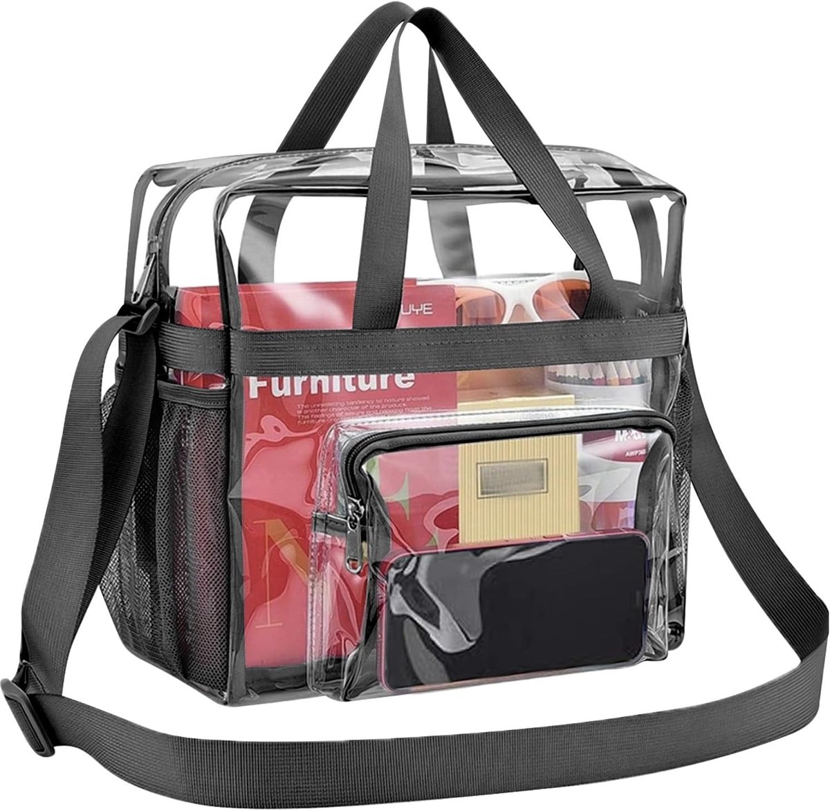 Bag voor Stadion Evenementen 12x6x12 Clear Tote Crossbody Transparante Tas Stadion Goedgekeurd voor Sport Werk Concert Festival