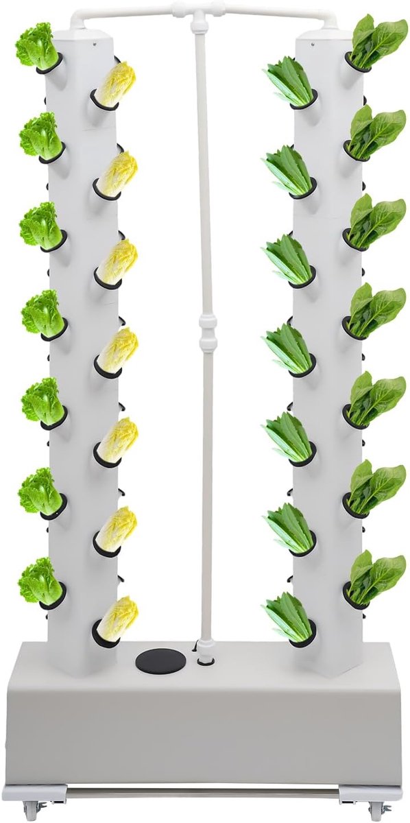 Growing Kit 56 plantenplaatsen, verticaal hydrocultuur groeisysteem met waterreservoir van 30 liter en irrigatietimer, bodemloze plantenteelt voor balkon, tuin en kas, incl. pomp en wielen