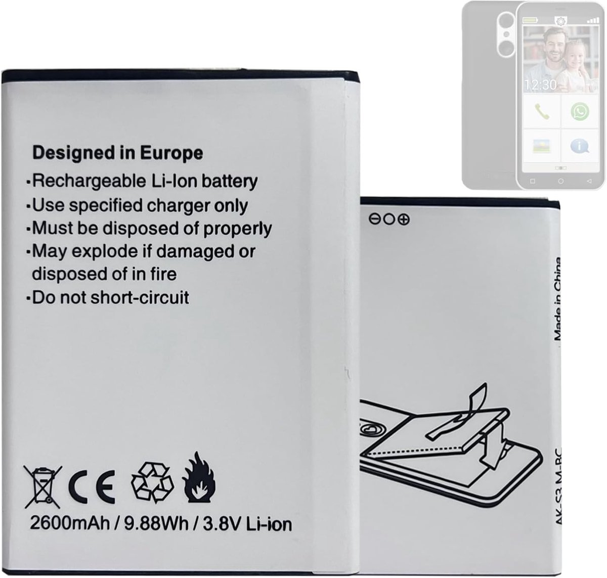 Vervangingsbatterij AK-S3M-BC - Geschikt voor Emporia SMART.3mini/SMART.4 - Hoogwaardige A+ cellen - ShopVlot