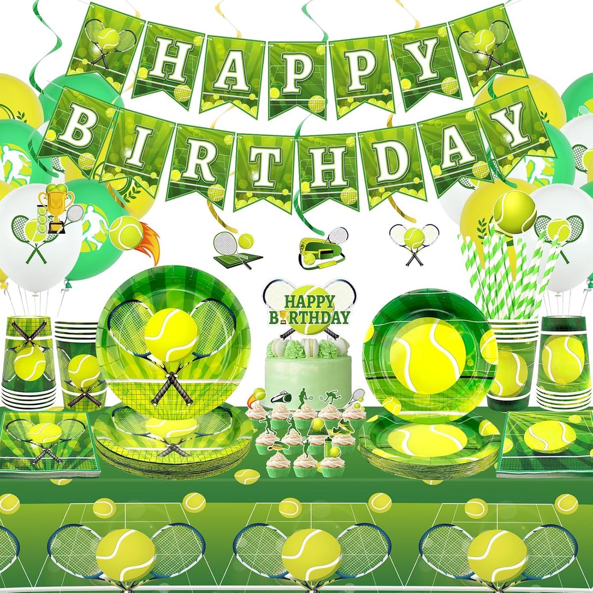 Tennis feestdecoraties voor 20 personen - inclusief banner, borden, bekers en ballonnen - perfect voor verjaardagsfeest - ShopVlot