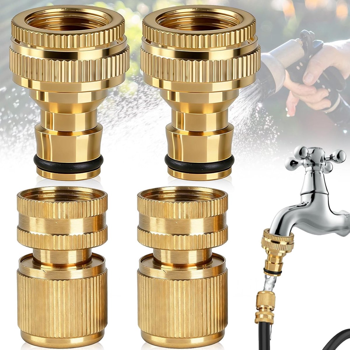 Tuinslang aansluitset 1/2 inch & 3/4 inch - messing - snelkoppeling - ideaal voor het wassen van auto’s - ShopVlot
