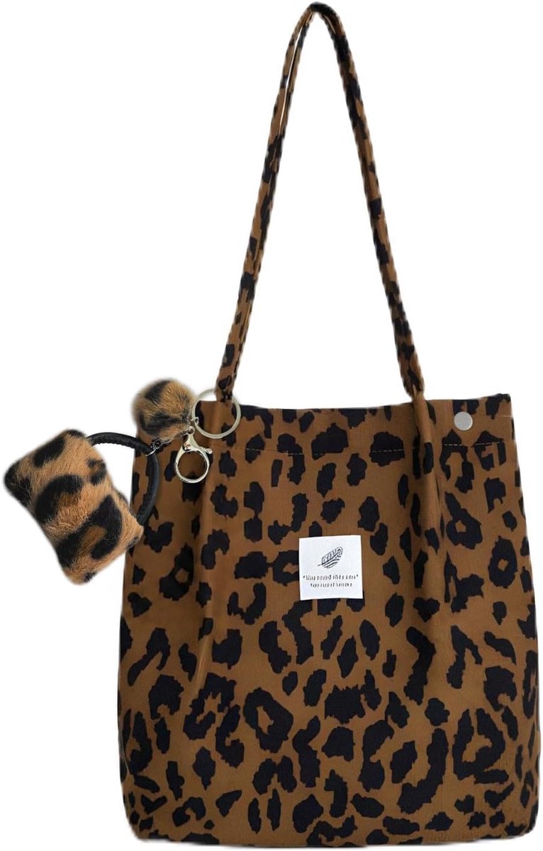 Strandtas groot - luipaardpatroon - corduroy - lichtgewicht schoudertas voor dagelijks gebruik - ShopVlot