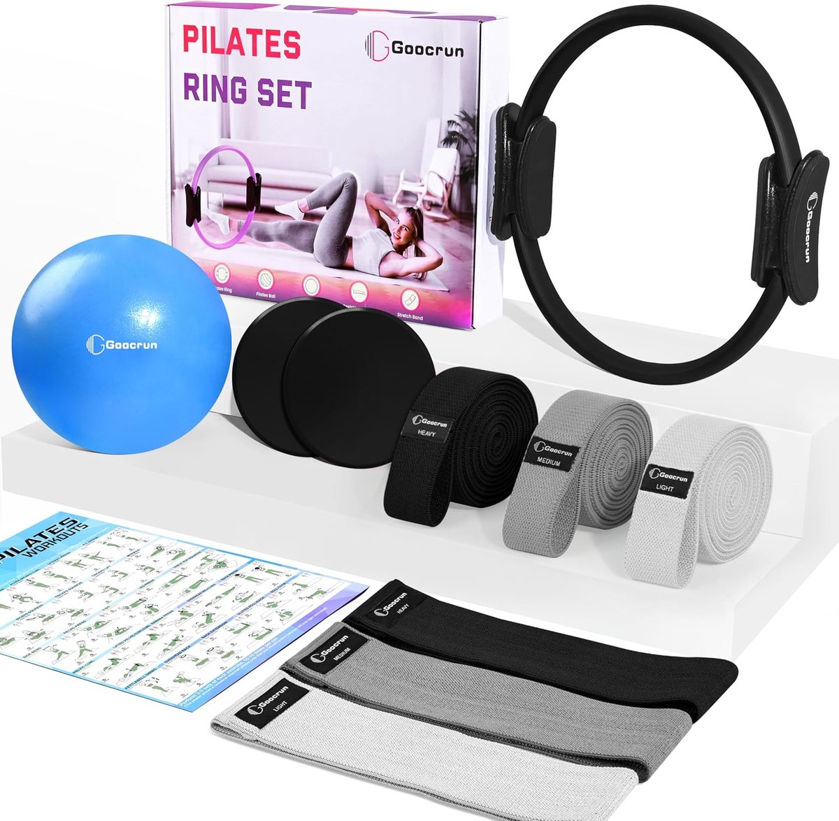Pilates set met 14 inch ring - inclusief weerstandbanden en Pilates bal - voor volledige lichaamstraining - ShopVlot