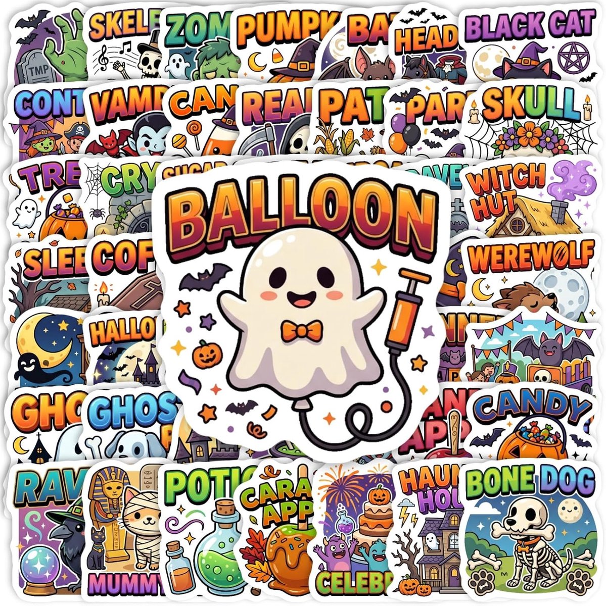 100 stuks stickers Halloween decoratie - waterdichte vinyl - pompoen en spook motief - perfect voor creatief gebruik - ShopVlot