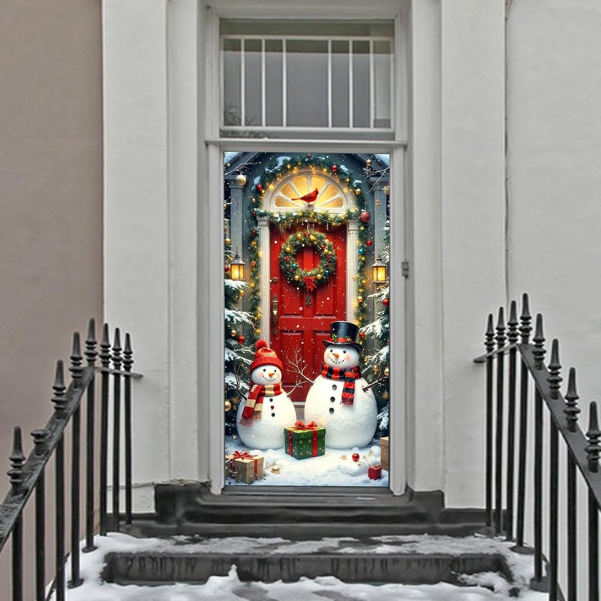 Deurcover sneeuwman kerst - 180cm x 90cm - rode variant - sfeervolle kerstdecoratie voor je voordeur - ShopVlot