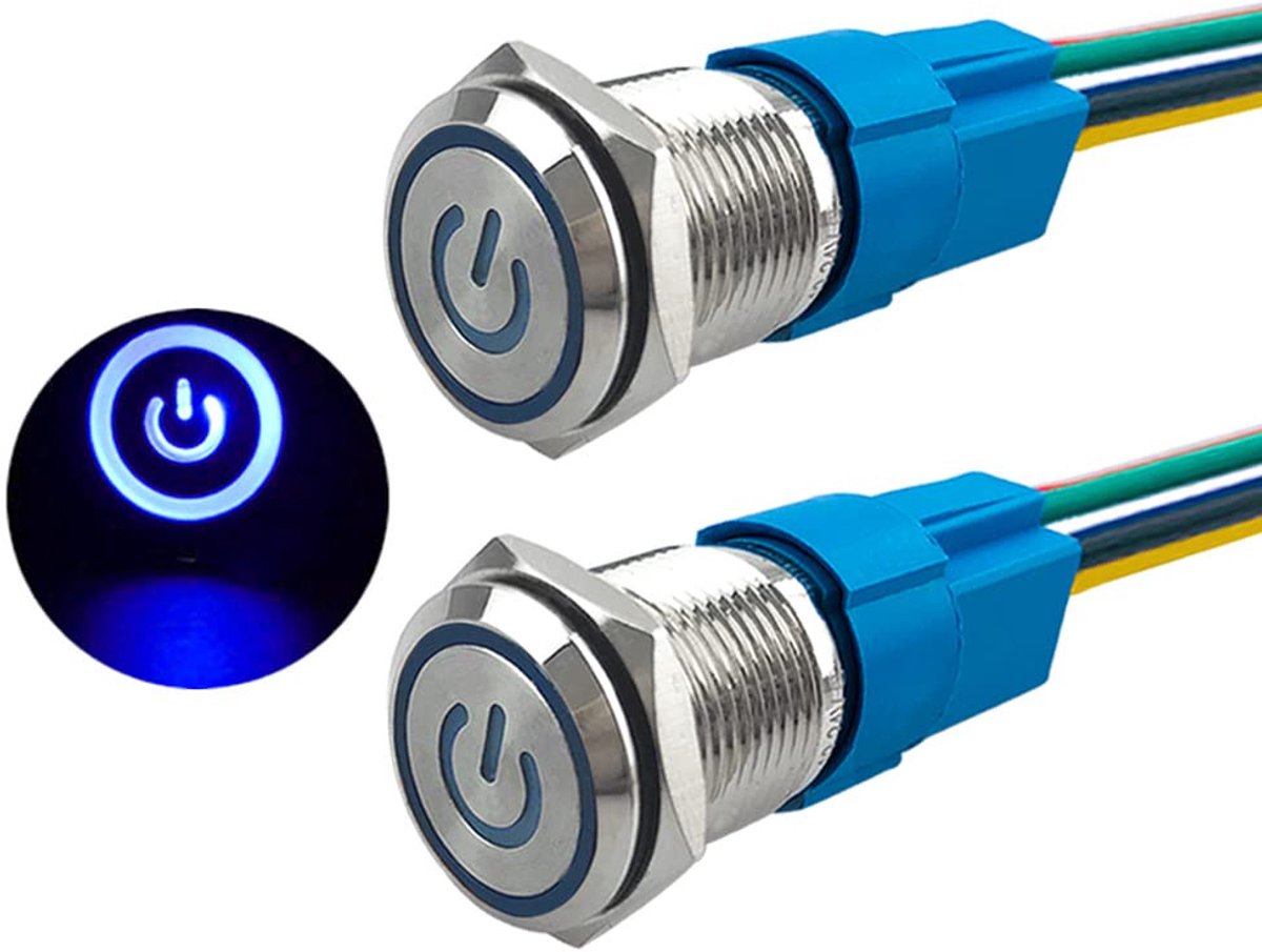 Drukknopschakelaar 12V/24V - 16mm RVS - IP67 Waterdicht - Eenvoudige installatie met LED - ShopVlot