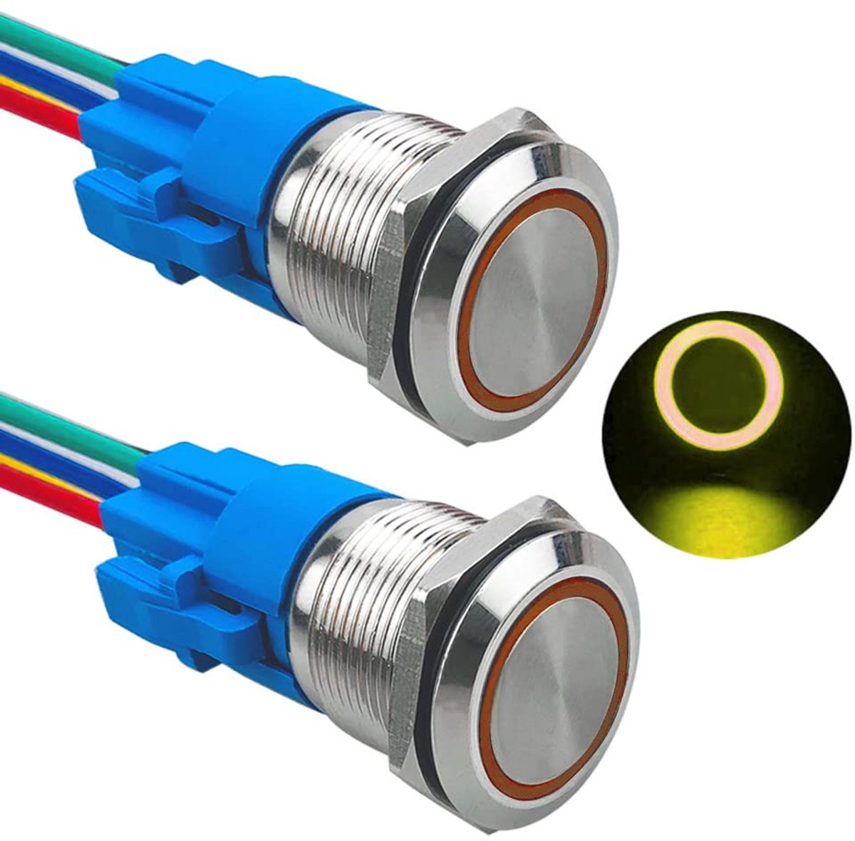 Drukknop schakelaar 19mm - RVS - Waterproof IP67 - Eenvoudige installatie met voorbedrade aansluiting - ShopVlot
