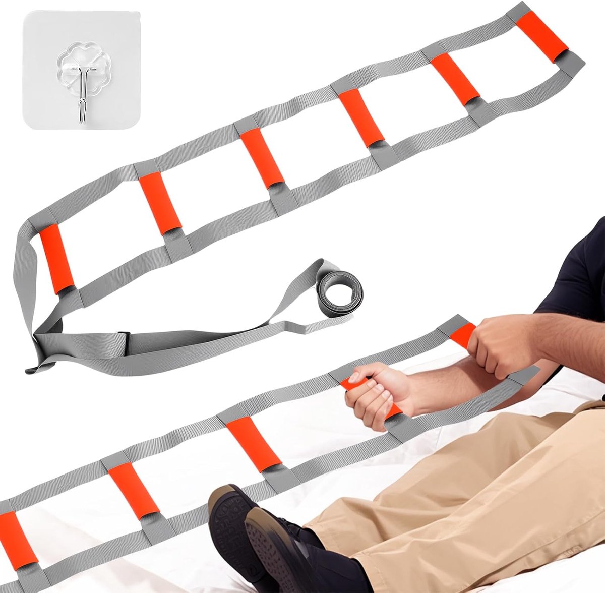 Bedladder opsta hulp 2,45 m - verstelbare touwladder - opvouwbaar zorgaccessoire - ondersteuning voor senioren - SnelShoppen