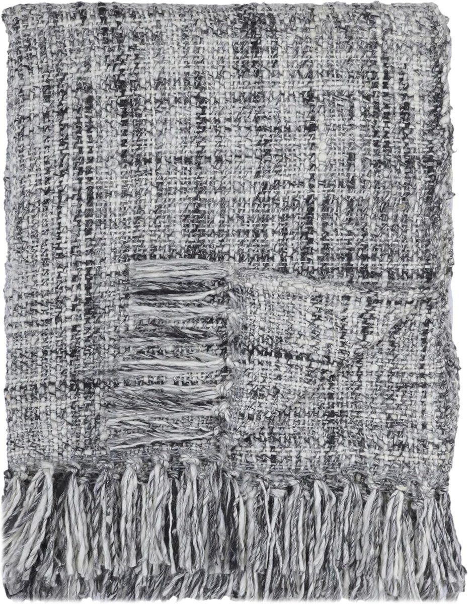 & Gezellige Plaid | Sierplaid | Sofa Throw for all Seasons | 130x170 cm | Decoratieve Woonplaid met Kwastje | Wol, Polyester, viscose | Grijs