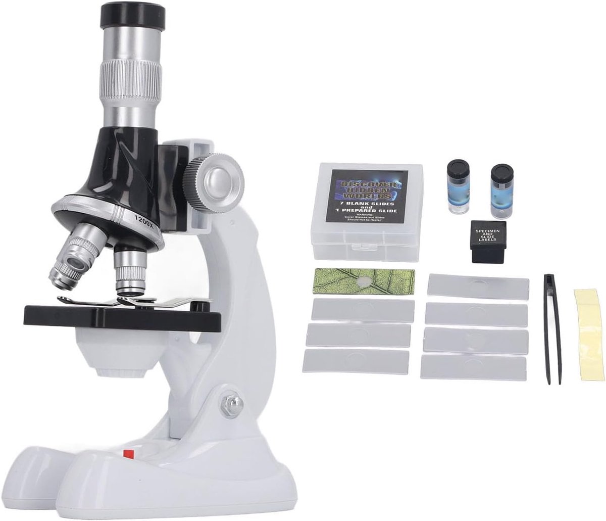 100X 600X 1200X Vergrotingsmicroscoop Vergrootglas 3 Objectieflens Microscoop Wetenschapsexperiment Speelgoed voor Kinderen, Volwassenen