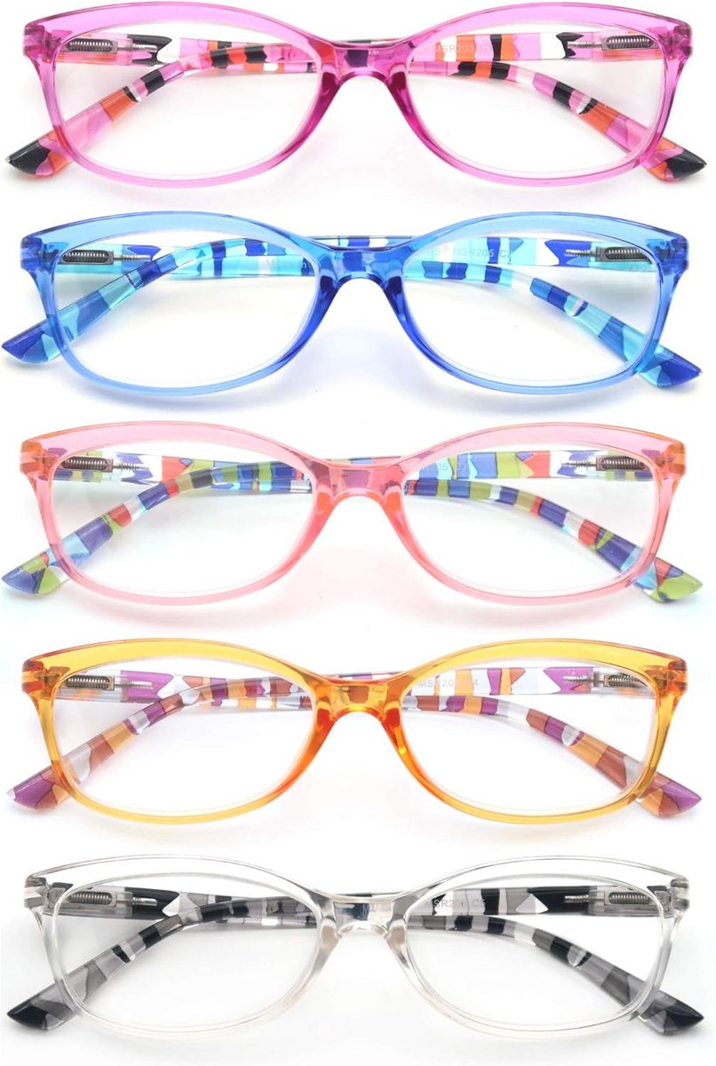 Kleine Leesbril Vrouwen Dames Lezers Bril 5 Pack Brillen Cateye Frame, 4 Pack Mix Color-205, +1.75