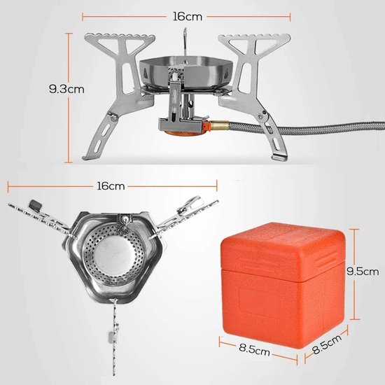 Gasfornuis met piëzo-ontsteking, winddicht campingfornuis, 3500 W, opvouwbaar campingfornuis, gasbrander voor Coleman Primus cartridge, gasfornuis met windbescherming met draagtas voor — afbeelding 5
