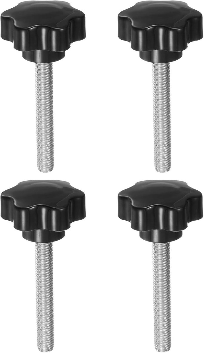 4 stuks sterknoppen M10 x 70 mm schroefdraad van roestvrij staal 304 46 mm kunststof spanknop gekartelde kopschroef handmatige 6-sterren schroef handvat, zwart