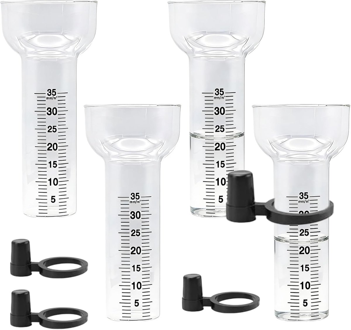 Regenmeters, 4 stuks 35 mm neerslagmessen, vorstbestendige regenwatermeter met houder en duidelijke markeringen voor binnenplaats, gazon, dek, landschap en tuinaccessoires (transparant)
