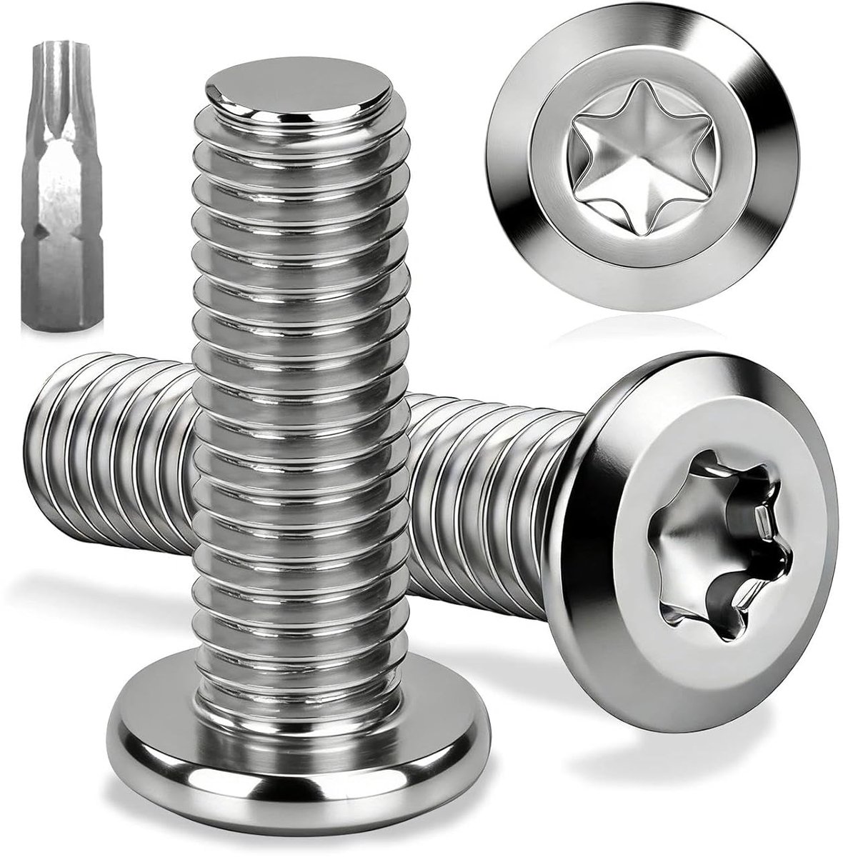 M4 x 16 mm, schroeven, roestvrij staal A2 V2A, 15 stuks lenskopschroeven, torx-schroeven, M4, meubelschroeven, volledige schroefdraad, metalen schroeven met torx-bit voor