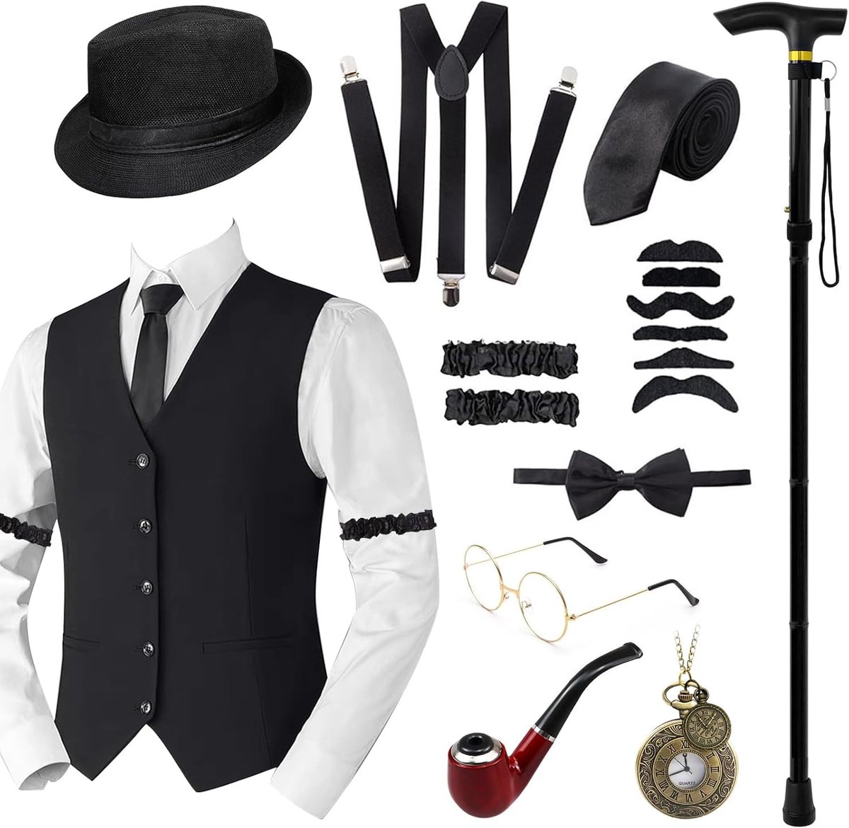 Mafia carnavalskostuum voor heren, jaren 20-accessoires, jaren 20-accessoires voor mannen, carnaval, Halloween