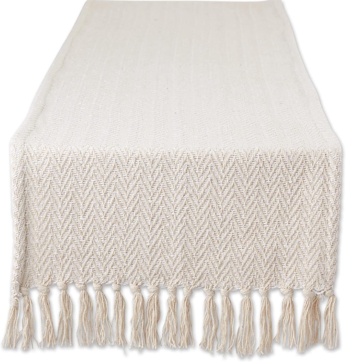 Geweven Basic Tafelblad Collectie Chevron Tafelloper, 15x72, Off-White