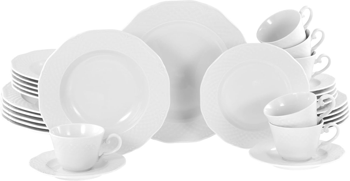 24591, serie Arianne, 30-delige serviesset voor 6 personen, combiservies van porselein, vaatwasser- en magnetronbestendig, Made in Europe