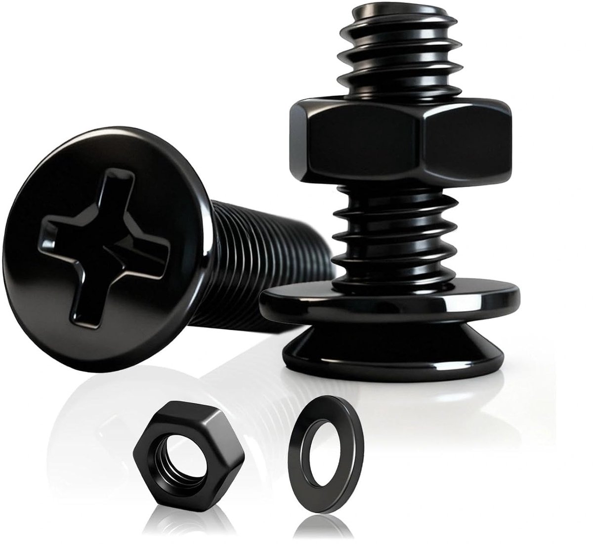 30 stuks M5 schroevenset, M5 x 8 mm verzonken kopschroeven, zwarte kruiskopschroeven, platte kopschroeven met moeren, sluitringen, schroefdraadschroeven van koolstofstaal voor meubels, hekken