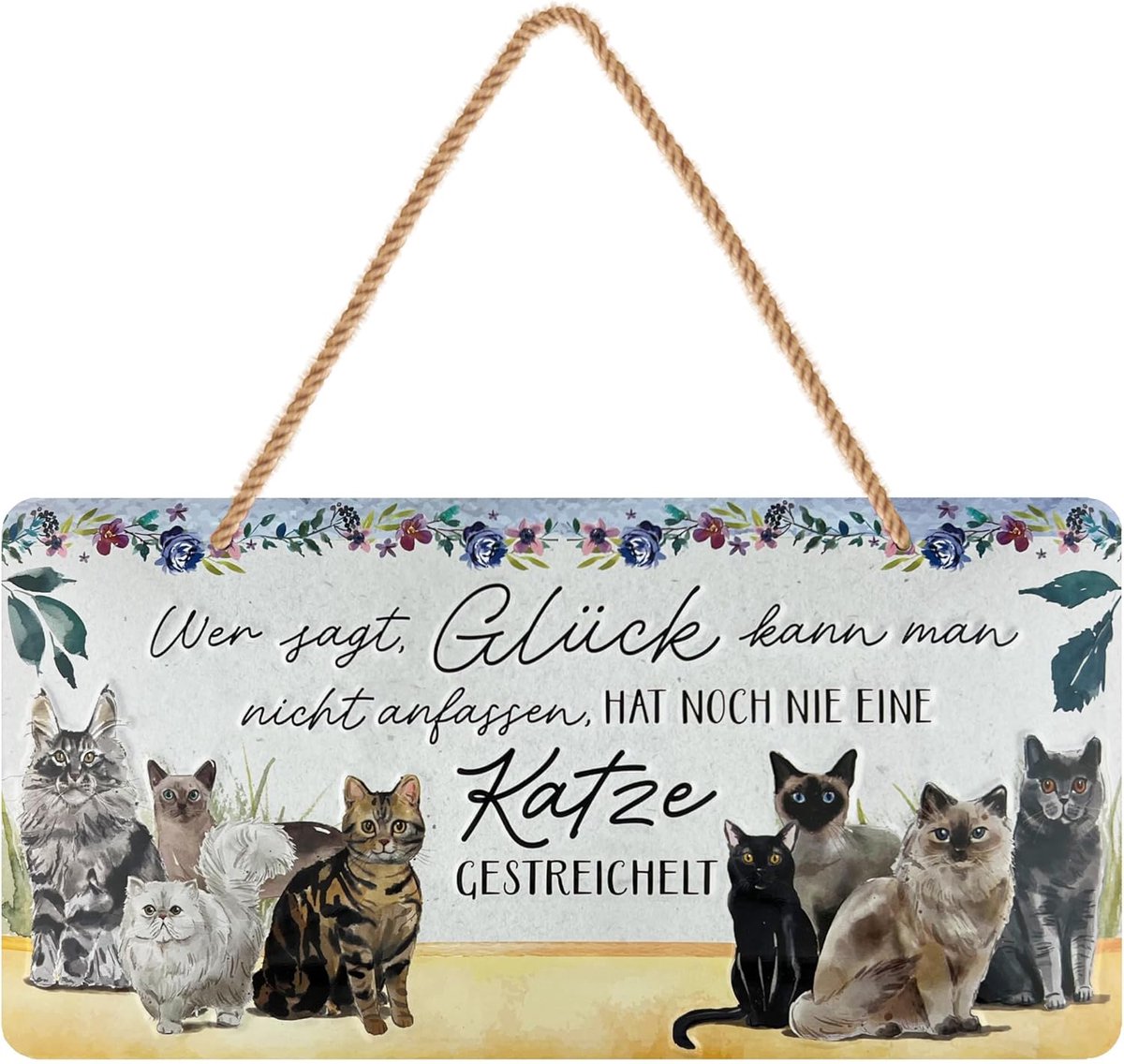 Retro metalen bord, kattenbord, grappige retro decoratie, voorzichtig kattenbord voor woning, keuken, hal, cadeau voor kattenliefhebbers, kattenmama, met jute koord, 16 x 32 cm