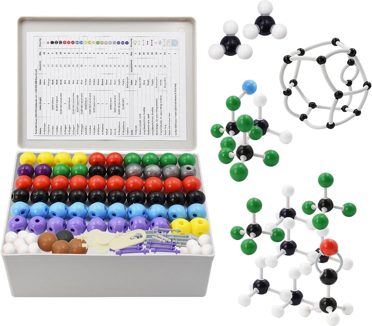 444 stuks organische chemie moleculaire modelset, wetenschappelijke chemie, atoom, moleculaire modellen, links, onderwijsset, anorganische structuren, atom link model voor leraren, studenten,