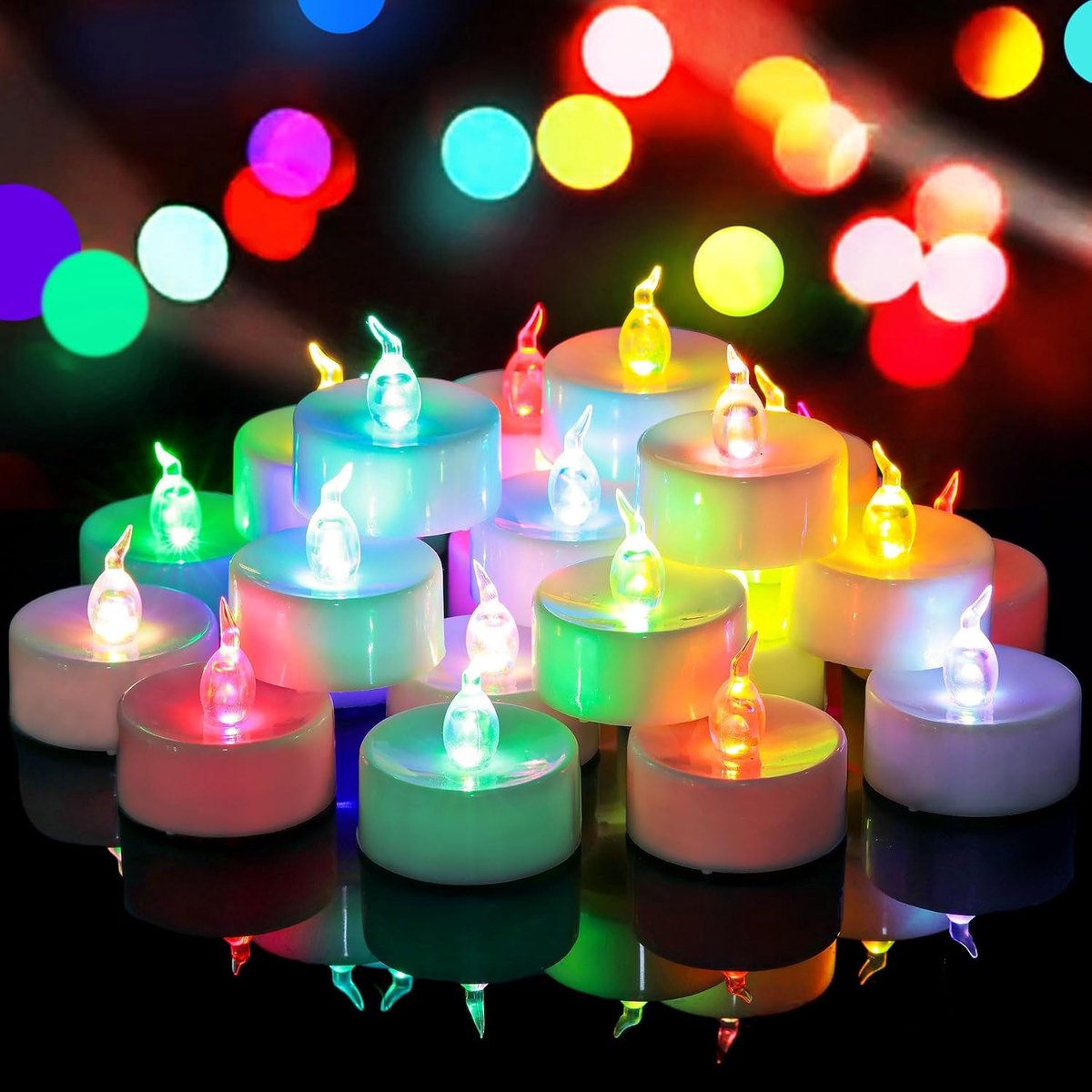 36 stuks elektrische theelichtjes, kleurrijk, snel wisselend, werkt op batterijen, vlamloos, flikkerende led-theelichtjes met kleurverandering, kleurrijke led-kaarsen voor kerst- en