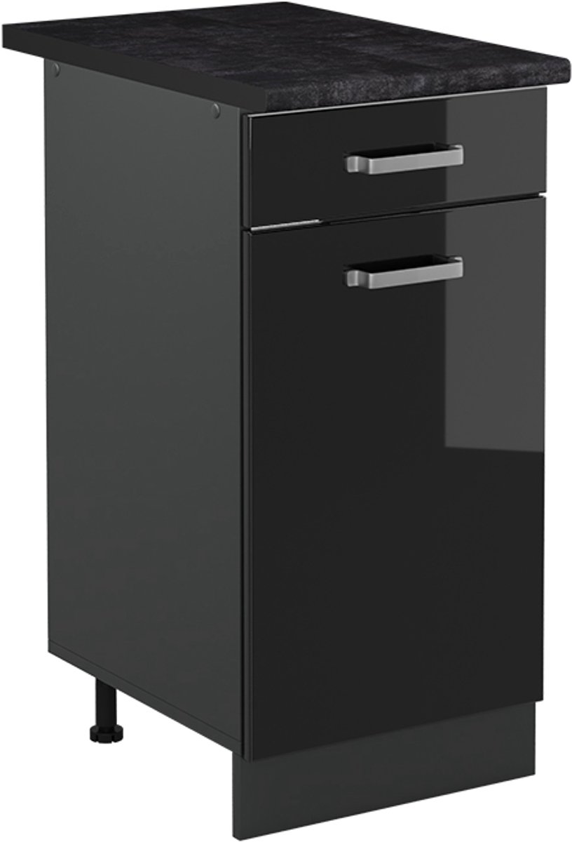 Vicco Keukenonderkast R-Line, Zwart hoogglans/Antraciet, 40 cm antraciet werkblad