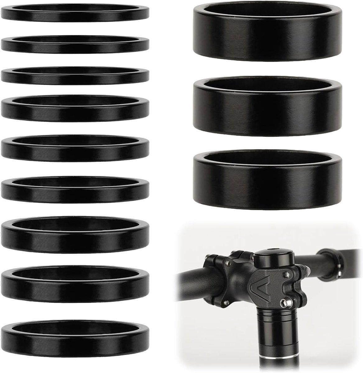12 stuks fietsstuurpen spacer set 1 1/8 inch afstandschijven voor Ahead stuurset aluminium spacer 2 3 5 10 mm stuur afstandhouder voor MTB racefiets BMX stuurverhoging fiets fietsstuur
