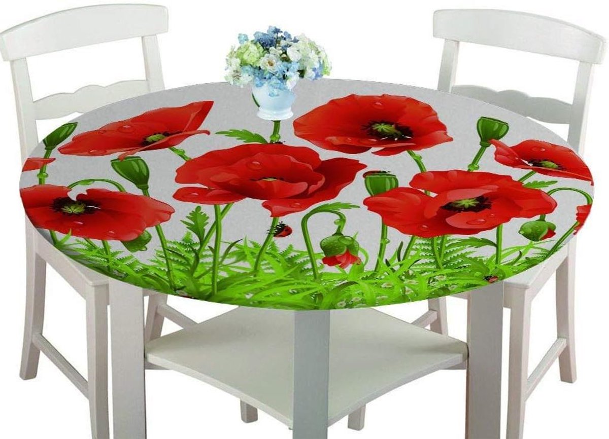 Tafelkleed Rond - Tafelhoes Waterdicht - Keuken Diner - Elastische Rand - 130 cm - Poppies