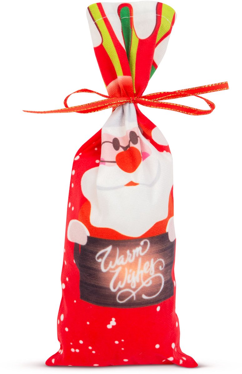 Kerst drankfleshouder met lint - Kerstman - polyester - 32 x 12,5 cm 1 Stuks [58727A]