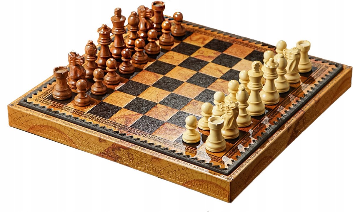 3-in-1 Houten Spel: Schaken, Dammen & Backgammon (35x35cm)