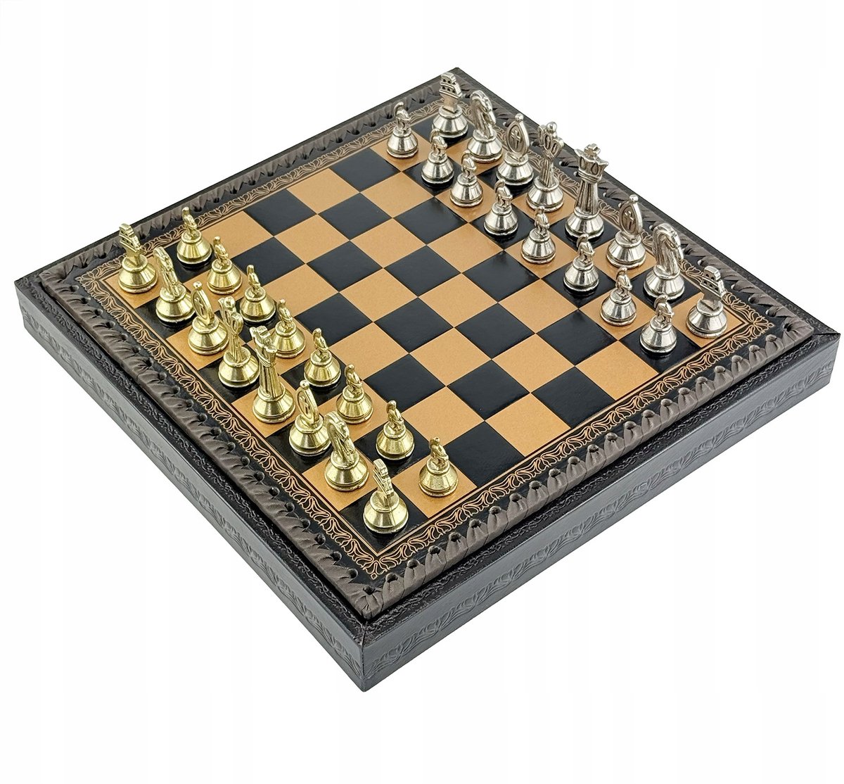 Romeinse Schakerset met Goud/Zwart Eco-leer Bord