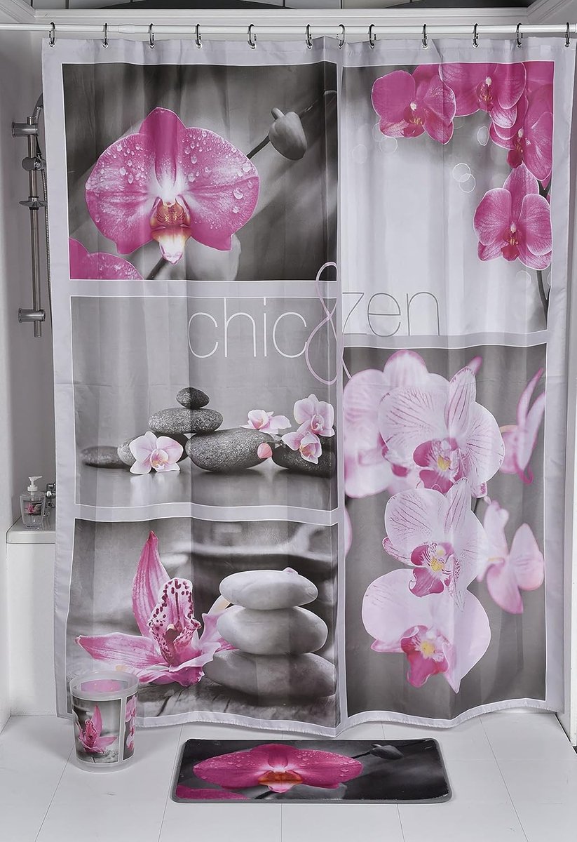 Douchegordijn pebble print - polyester - waterdicht - stijlvolle uitstraling - ShopVlot