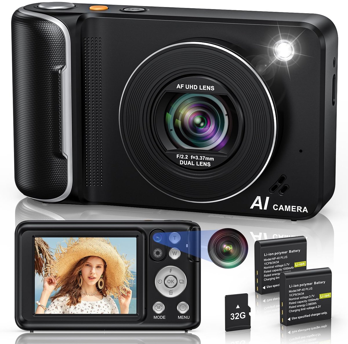 digitale camera 4K 64MP Ultra HD - zakcamera - AI-creatie en anti-shake - ideaal voor beginners op reis - ShopVlot