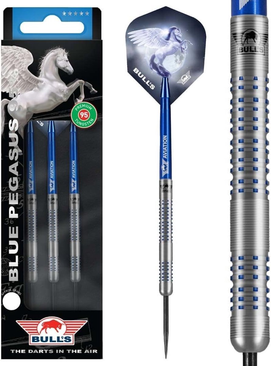 Darts Bull's Blue Pegasus B 95% - 23/25 gram - slank ontwerp - perfect voor precisie - ShopVlot