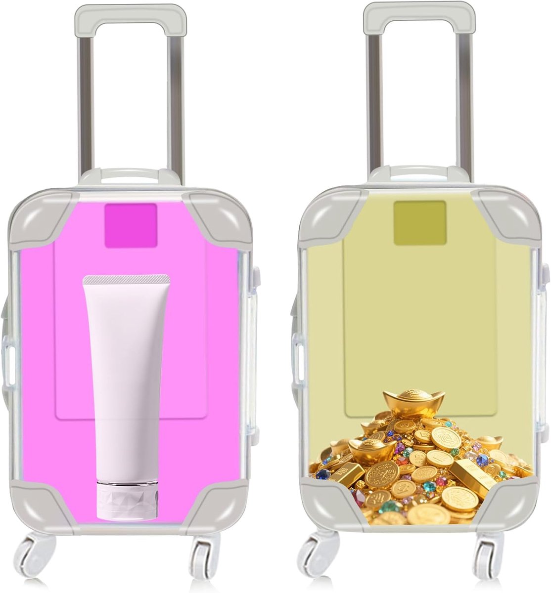 Speelgoedkoffer 2 stuks - Geel en Roze - Miniatuur met uitschuifbare trolley - Perfect voor fantasierijk spel - ShopVlot