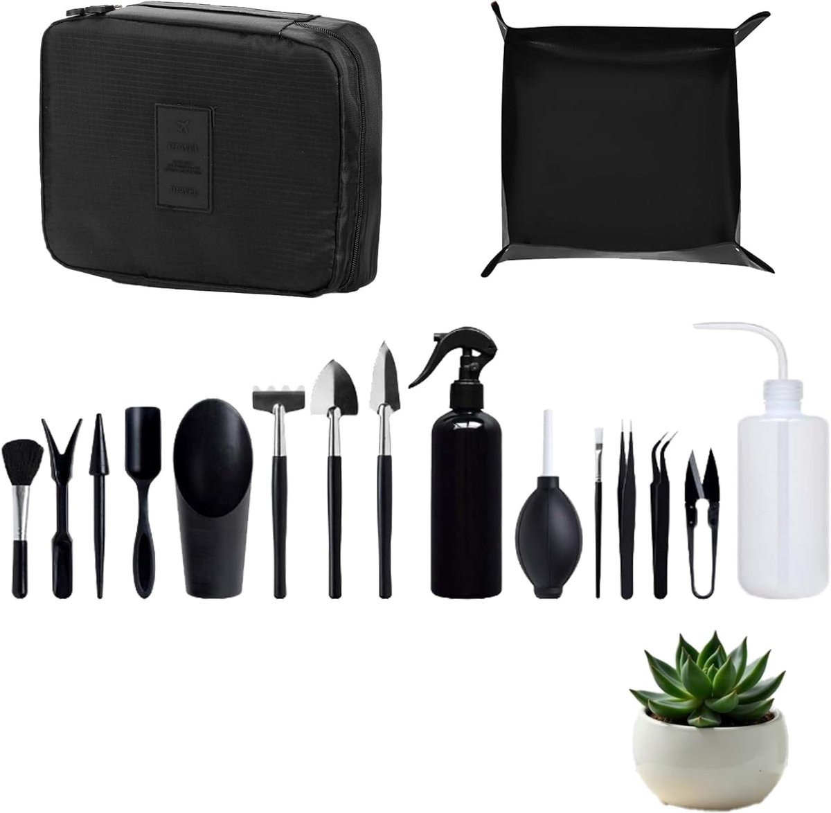 Tu gereedschapset 17-delig - waterdichte repotmat - mini tuinset voor bonsai en cactussen - ideaal voor binnenplanten - ShopVlot