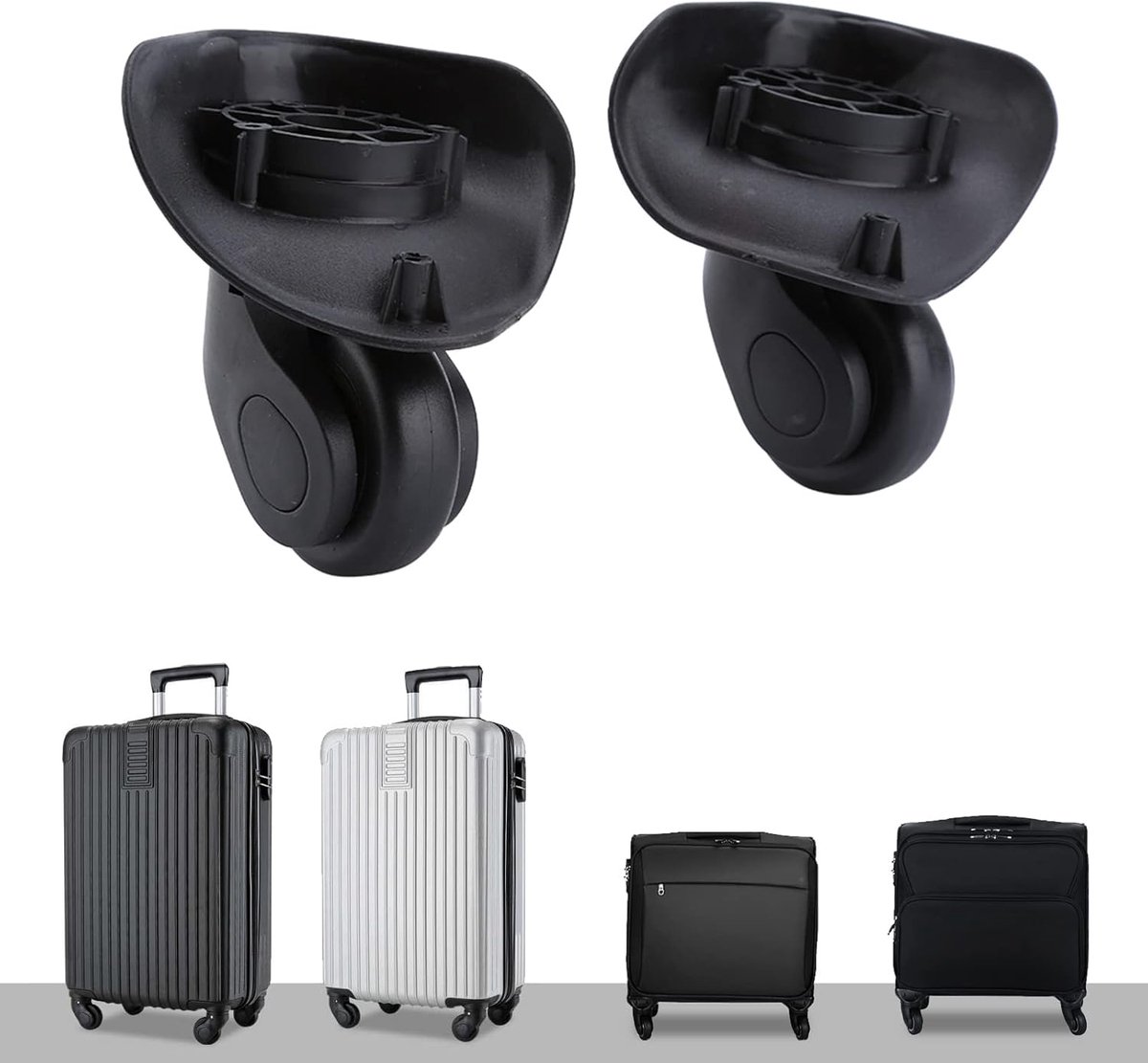 Vervangwielen Koffer 2PCS - Rubber - Stille 360° Rotatie - Eenvoudig manoeuvreren - ShopVlot