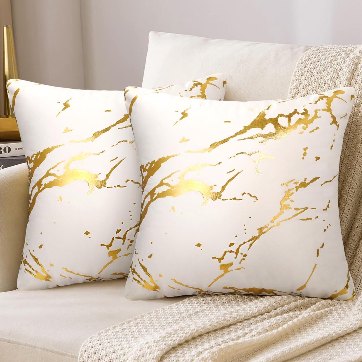 Kussenhoes 50 x 50 cm - Set van 2 Velvet - Goud Marmer Patroon - Luxe Decoratie voor Sofa - ShopVlot