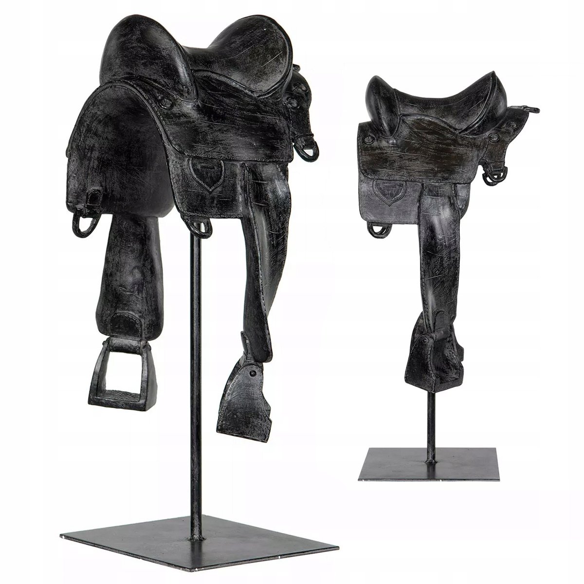 Groot zwart paardenzadelfiguur - unieke ruiterdecoratie