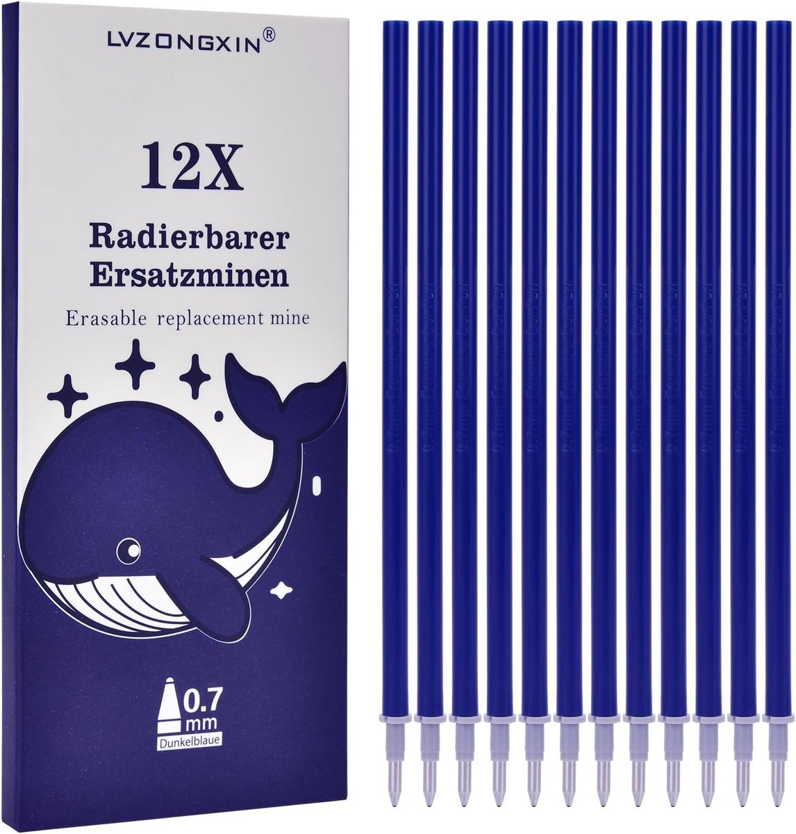 Vervangende navullingen 0.8 mm - blauw - 12 stuks - uitwisbare inkt voor soepel schrijven - ShopVlot
