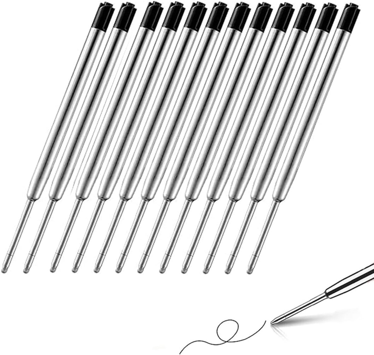 Balpen navullingen 12 stuks - zwart - metalen vulling - soepel schrijven - ShopVlot