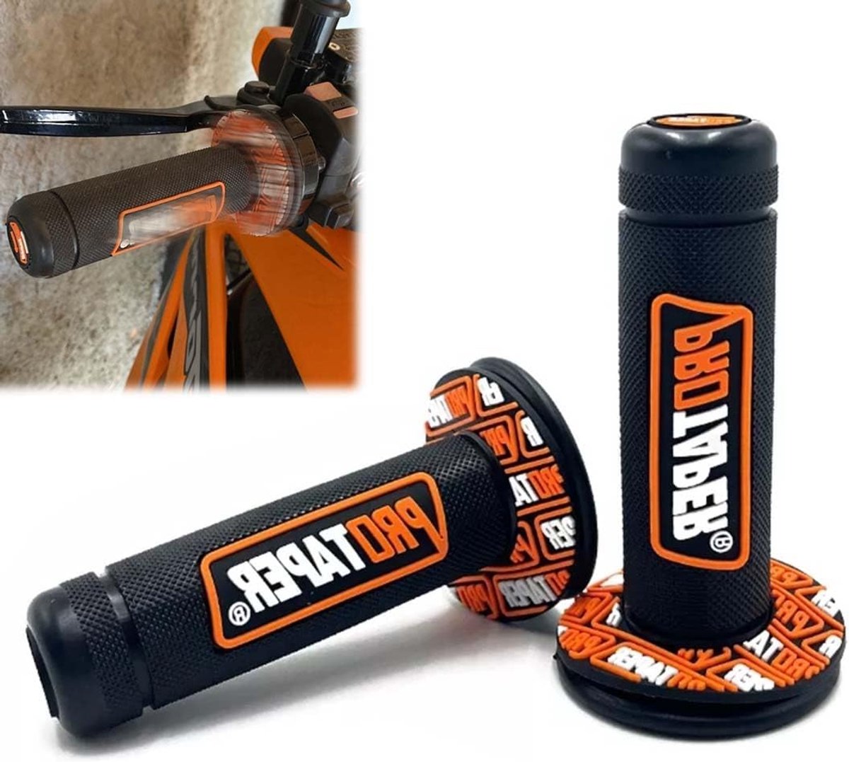 Motorcycle Handvatten 22/24 mm - Zwart Oranje - Vibration Demping Rubber - Maximale Grip en Controle - ShopVlot