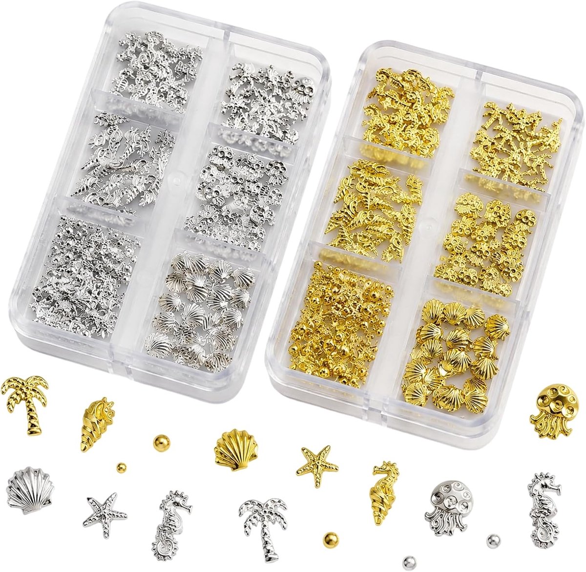 Nail Charms set - 2 stuks - goud en zilver - rhinestone en metaal - voor luxe nagelontwerpen - ShopVlot
