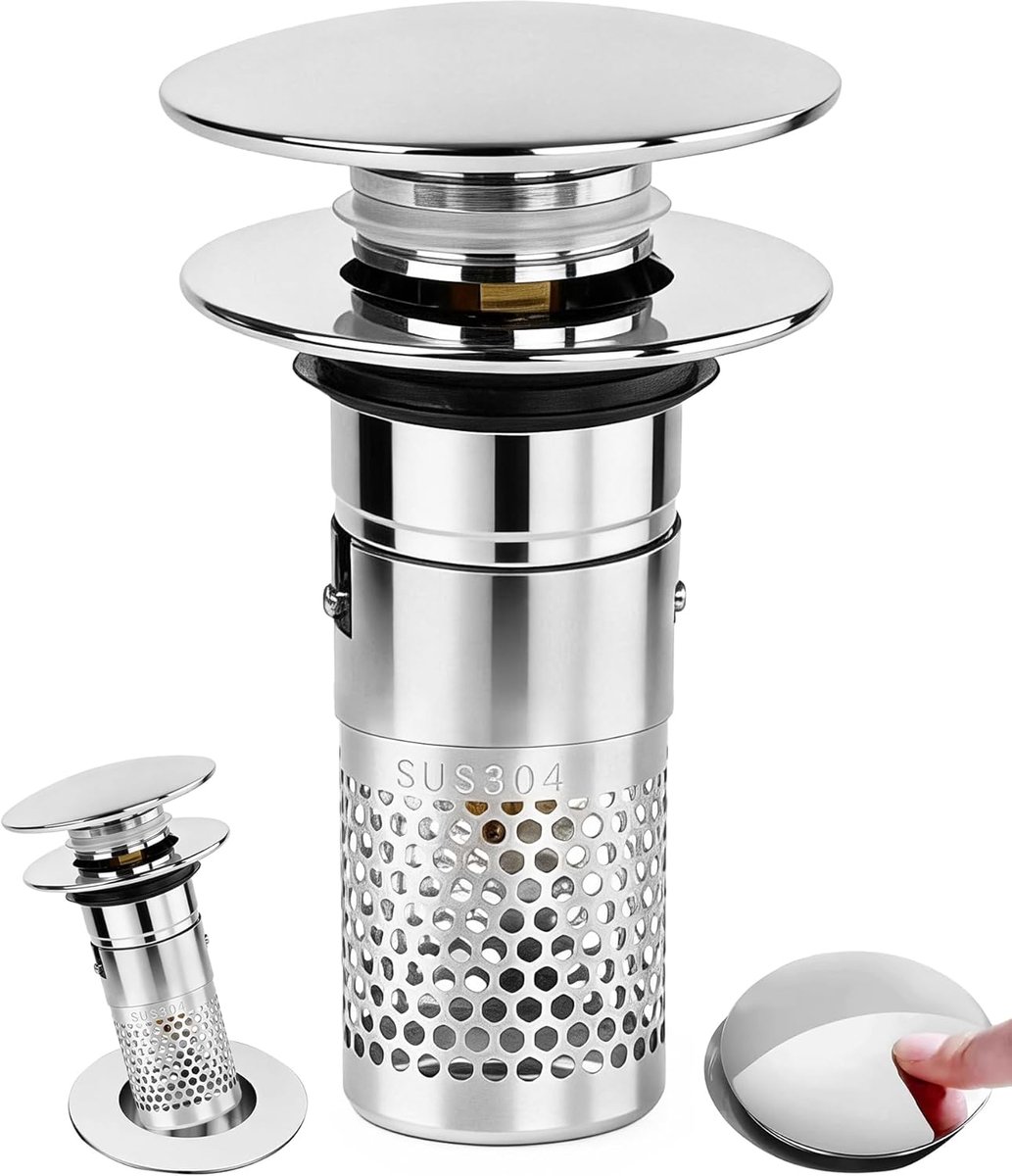 Pop-Up Wasbakafvoer 32-40mm - RVS Filter - Anti-verstopping - Eenvoudig te reinigen - ShopVlot