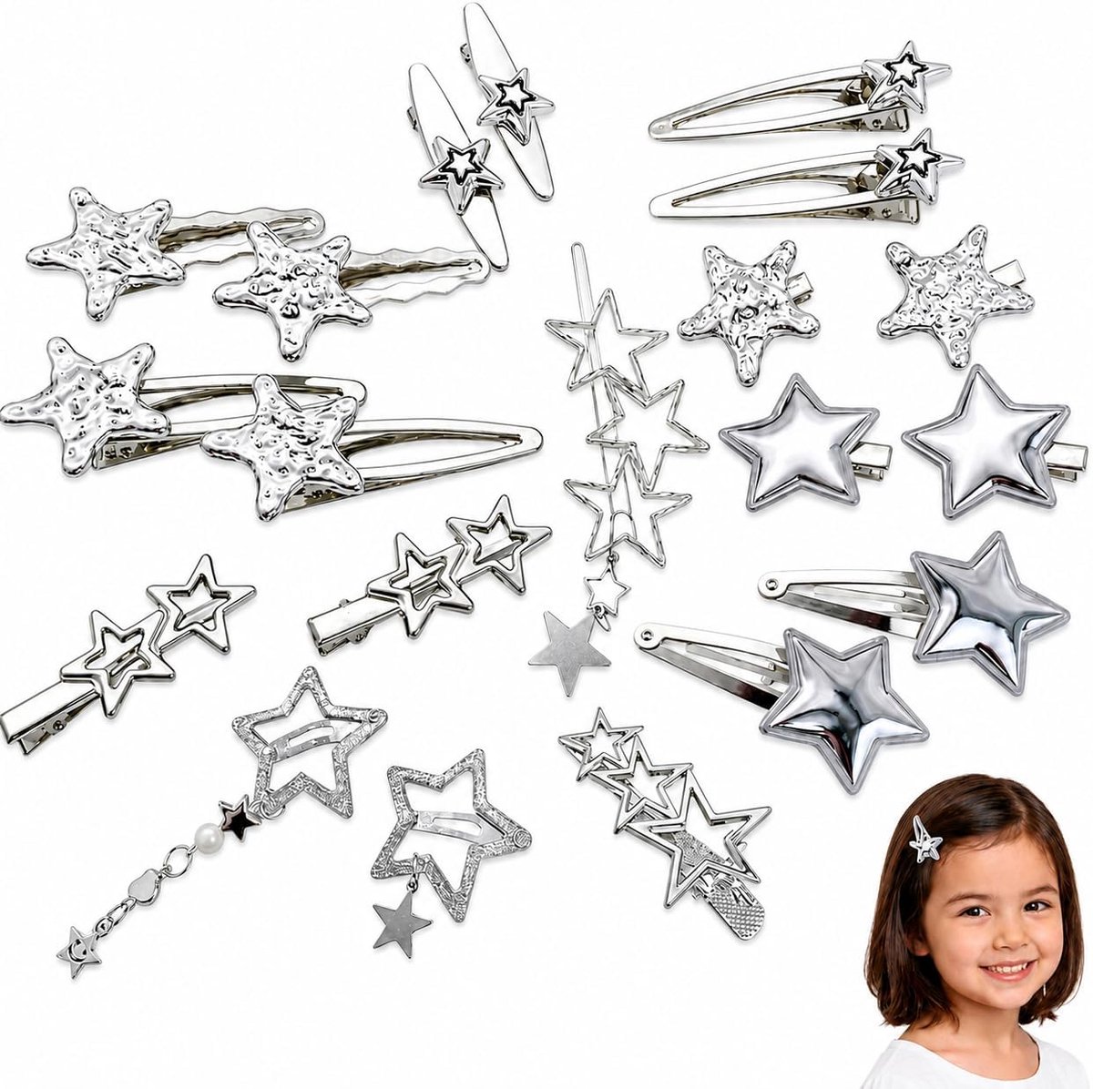 Haarclips Y2K Ster Design - 20 Stuks - Zilver - Perfect voor dagelijks gebruik - ShopVlot