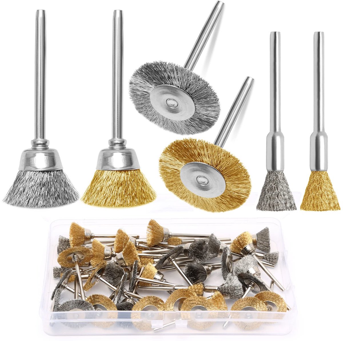 Draadborstel set 48-delig - messing/stainless steel - polijst- en reinigingsborstels - geschikt voor power tools - ShopVlot