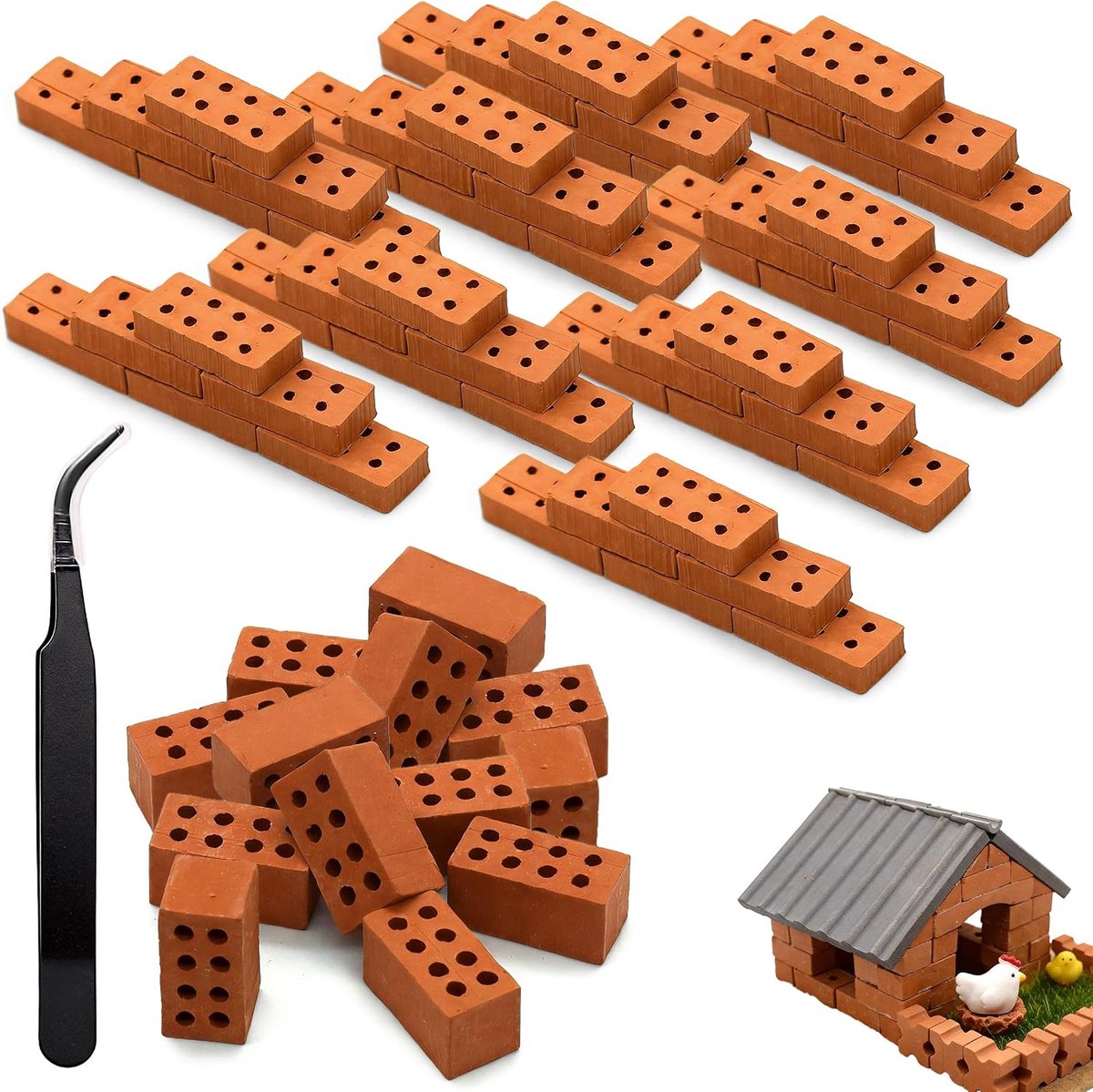 Mini baksteen rood 120 stuks - miniatuur bakstenen met 8 gaten - verschillende maten - ShopVlot